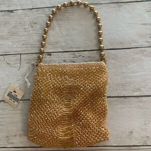 Vintage Beaded Yellow Gold Mini Bag Small Y2K 90's Handbag Evening Femme